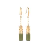 Brass Drop Earring, with Gemstone, gold color plated, for woman 45mm 