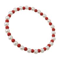 Brass Bracelets, Plastic Pearl, for woman, reddish orange Approx 6.6 Inch 