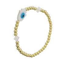Bracelets en laiton, avec coquille, Placage de couleur d'or, pour femme & émail, blanc Environ 9.4 pouce, Vendu par PC