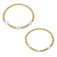 Brass Bracelets, with Resin, gold color plated & for woman, white 