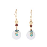 Gemstone Drop Earring, Brass, with Gemstone, gold color plated, Hand-Painted Enamel Glaze & for woman, 42mm 