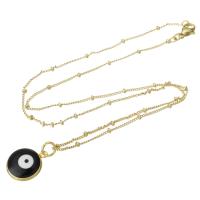 Brass Jewelry Necklace, Flat Round, gold color plated, for woman & enamel, black Approx 17.5 Inch 