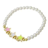 Brass Bracelets, Plastic Pearl, with Brass, gold color plated, for woman & enamel, multi-colored Approx 6.8 Inch 