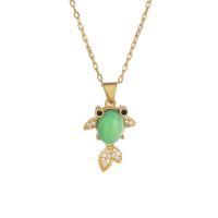 Gemstone Necklaces, Brass, with Green Calcedony, Fish, gold color plated, micro pave cubic zirconia & for woman, green Approx 17.71 Inch 