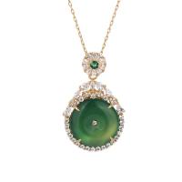 Драгоценный камень Ожерелья, Латунь, с хризопраз, плакирован золотом, инкрустированное микро кубического циркония & Женский, зеленый длина:Приблизительно 17.71 дюймовый, продается PC