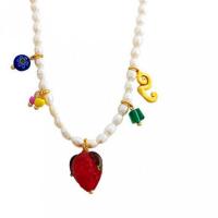 Lampwork Jewelry Necklace, Brass, with Lampwork & Glass & Plastic Pearl, with 1.97inch extender chain, fashion jewelry & for woman, 17mm Approx 17.32 Inch 
