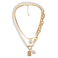 Zinc Alloy Necklace, with aluminum chain & Plastic Pearl, with 2.76inch extender chain, plated, fashion jewelry & for woman Approx 17.72 Inch, Approx 14.17 Inch 