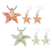 Lampwork Jewelry Sets, earring & necklace, with Wax Cord & Zinc Alloy, Starfish, random style & 2 pieces & fashion jewelry & for woman, Random Color Inch 