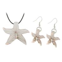 Lampwork Jewelry Sets, earring & necklace, with Wax Cord & Zinc Alloy, Starfish, 2 pieces & fashion jewelry & for woman Inch 
