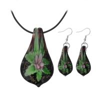 Lampwork Jewelry Sets, earring & necklace, with Wax Cord & Zinc Alloy, fashion jewelry & for woman, multi-colored Inch 