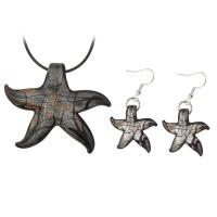 Lampwork Jewelry Sets, earring & necklace, with Wax Cord & Zinc Alloy, Starfish, fashion jewelry & for woman, black Inch 