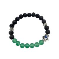Gemstone Bracelets, Lava, with Gemstone & Zinc Alloy, Round, platinum color plated, random style & Unisex, mixed colors, 8mm Approx 7.48 Inch 