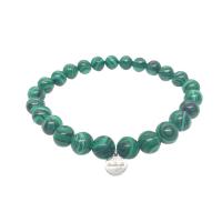 Malachite Bracelets, with Zinc Alloy, Round, platinum color plated, Unisex, green, 8mm Approx 7.48 Inch 