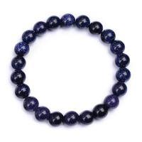 Blue Goldstone Bracelet, Blue Sandstone, Round, Unisex blue Approx 7.48 Inch 