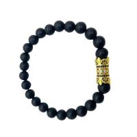 Black Stone Bracelet, with Brass, Round, plated, random style & Unisex & micro pave cubic zirconia, mixed colors, 8mm Approx 7.48 Inch 