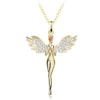 Rhinestone Zinc Alloy Necklace, with 1.97inch extender chain, Angel Wing, 18K gold plated, fashion jewelry & Unisex & with rhinestone Approx 15.75 Inch 