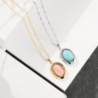 Fashion Locket Necklace, Zinc Alloy, with turquoise & Cats Eye, with 1.97inch extender chain, plated, fashion jewelry & with photo locket & for woman Approx 15.75 Inch 