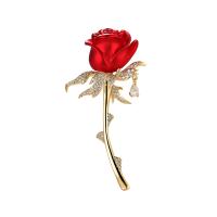 Cubic Zirconia Brooch, Brass, Rose, 18K gold plated, fashion jewelry & micro pave cubic zirconia & for woman, golden 