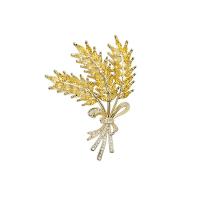 Cubic Zirconia Brooch, Brass, Wheat, 18K gold plated, fashion jewelry & micro pave cubic zirconia & for woman, golden 