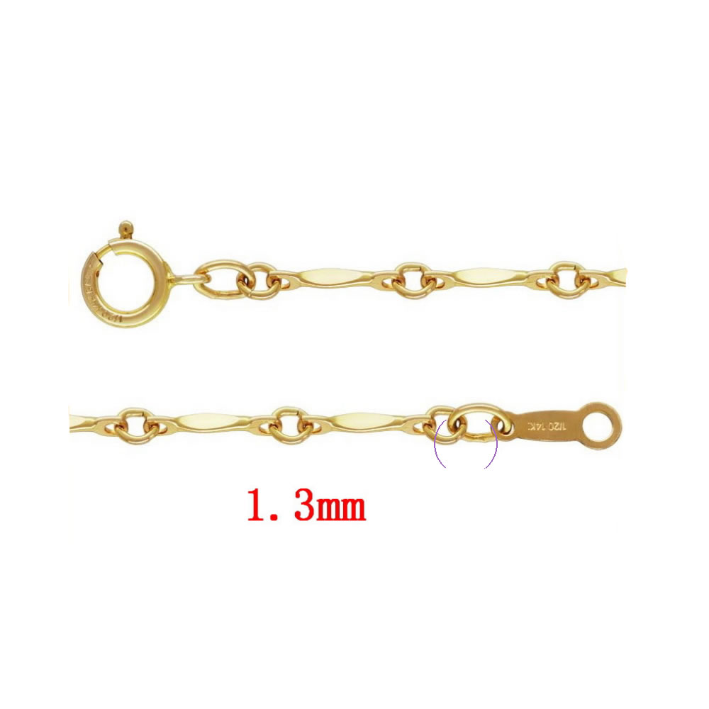 Doublé or collier de chaîne, 14K rempli & longueur différente pour le choix & chaîne de bar, 1.3mm, Vendu par brin