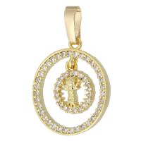 Cubic Zirconia Micro Pave Brass Pendant, Round, gold color plated, fashion jewelry & DIY & micro pave cubic zirconia, golden Approx 4mm 