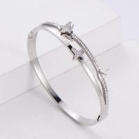 Stainless Steel Bangle, 316 Stainless Steel, Round, Vacuum Ion Plating, fashion jewelry & butterfly design & for woman & with rhinestone 