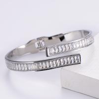 Stainless Steel Bangle, 316 Stainless Steel, Round, Vacuum Ion Plating, fashion jewelry & elastic & for woman & with rhinestone 