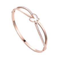 Stainless Steel Bangle, 316 Stainless Steel, Round, Vacuum Ion Plating, fashion jewelry & butterfly design & for woman & with rhinestone 