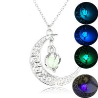 Luminated Necklace, Brass, with 1.96inch extender chain, Moon, platinum color plated, oval chain & for woman & hollow Approx 17.7 Inch 