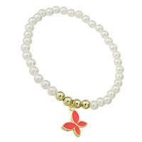 Bracelets en laiton, perle de plastique, avec laiton, Placage de couleur d'or, pour femme Environ 7.6 pouce, Vendu par PC