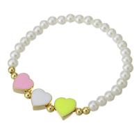 Plastic Pearl Bracelets, with Brass, gold color plated, for woman & enamel, multi-colored Approx 7 Inch 