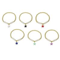 Pulseras de perlas plásticas, con metal, chapado en color dorado, para mujer & esmalte, más colores para la opción, longitud:aproximado 6.6 Inch, Vendido por UD