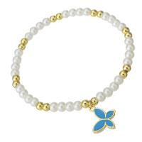 Plastic Pearl Bracelets, with Brass, gold color plated, for woman & enamel, white Approx 7 Inch 