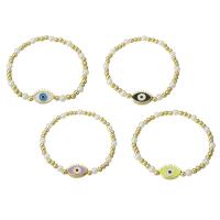 Bracelets en laiton, avec perle de plastique, Placage de couleur d'or, pour femme & émail, plus de couleurs à choisir Environ 6.6 pouce, Vendu par PC