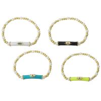 Brass Bracelets, with Plastic Pearl, gold color plated, for woman & enamel, multi-colored Approx 7 Inch 