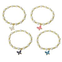 Plastic Pearl Bracelets, Brass, with Plastic Pearl, gold color plated, for woman & enamel Approx 6.4 Inch 
