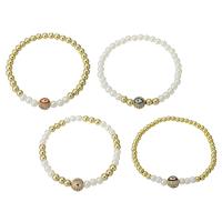 Plastic Pearl Bracelets, Brass, with Plastic Pearl, gold color plated & micro pave cubic zirconia & for woman & enamel 