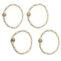Cubic Zirconia Micro Pave Brass Bracelet, with Plastic Pearl, gold color plated, micro pave cubic zirconia & for woman & enamel Approx 7 Inch 