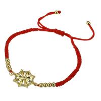 Cubic Zirconia Micro Pave Brass Bracelet, with Polyester Cord, gold color plated, Adjustable & micro pave cubic zirconia & for woman, red Approx 11 Inch 
