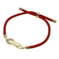 Cubic Zirconia Micro Pave Brass Bracelet, with Polyester Cord, gold color plated, Adjustable & micro pave cubic zirconia & for woman, red Approx 8 Inch 