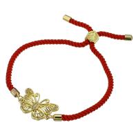 Cubic Zirconia Micro Pave Brass Bracelet, with Polyester Cord, Butterfly, gold color plated, Adjustable & micro pave cubic zirconia & for woman, red Approx 9 Inch 