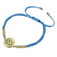 Cubic Zirconia Micro Pave Brass Bracelet, with Polyester Cord, gold color plated, Adjustable & micro pave cubic zirconia & for woman, skyblue Approx 11 Inch 