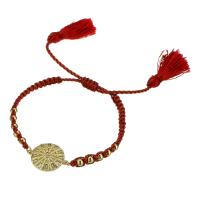 Cubic Zirconia Micro Pave Brass Bracelet, with Polyester Cord, gold color plated, Adjustable & micro pave cubic zirconia & for woman, red Approx 11 Inch 