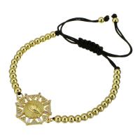 Cubic Zirconia Micro Pave Brass Bracelet, with Polyester Cord, gold color plated, Adjustable & micro pave cubic zirconia & for woman, black Approx 10 Inch 