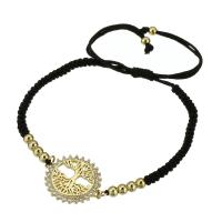 Cubic Zirconia Micro Pave Brass Bracelet, with Polyester Cord, gold color plated, Adjustable & micro pave cubic zirconia & for woman & hollow, black Approx 12 Inch 
