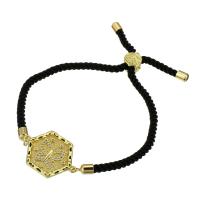 Cubic Zirconia Micro Pave Brass Bracelet, with Polyester Cord, gold color plated, Adjustable & micro pave cubic zirconia & for woman, black Approx 9 Inch 