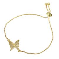 Cubic Zirconia Micro Pave Brass Bracelet, Butterfly, gold color plated, Adjustable & micro pave cubic zirconia & for woman Approx 10 Inch 