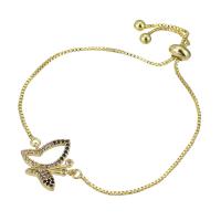Cubic Zirconia Micro Pave Brass Bracelet, Butterfly, gold color plated, Adjustable & micro pave cubic zirconia & for woman & hollow Approx 10 Inch 