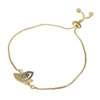 Cubic Zirconia Micro Pave Brass Bracelet, Butterfly, gold color plated, Adjustable & micro pave cubic zirconia & for woman Approx 10 Inch 
