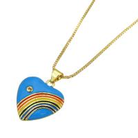 Cubic Zircon Micro Pave Brass Necklace, Heart, gold color plated, micro pave cubic zirconia & for woman & enamel, blue Approx 19 Inch 